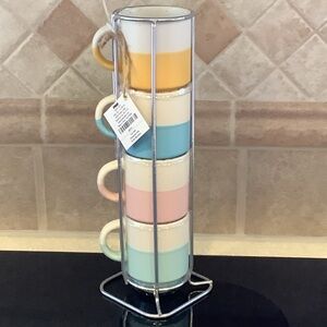 Hobby Lobby 5 Piece Stackable Pastel Ceramic Espresso Mug Set with Chrome Stand